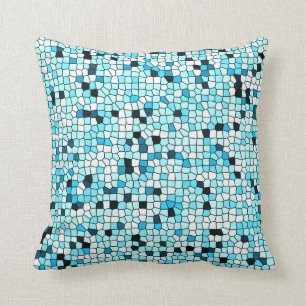 Shades of Teal Blue Stylish Mosaic Patterned Throw Pillow