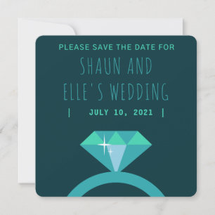 Shades of Teal Diamond Ring Save The Date Card