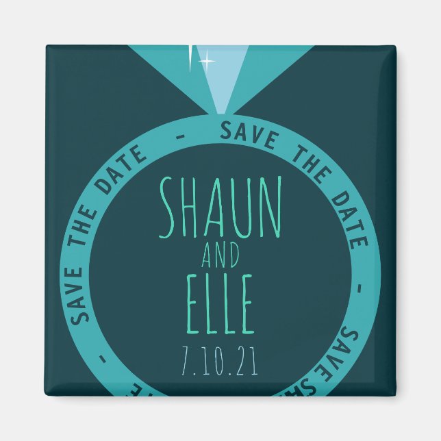 Shades of Teal Diamond Ring Save The Date Magnet (Front)