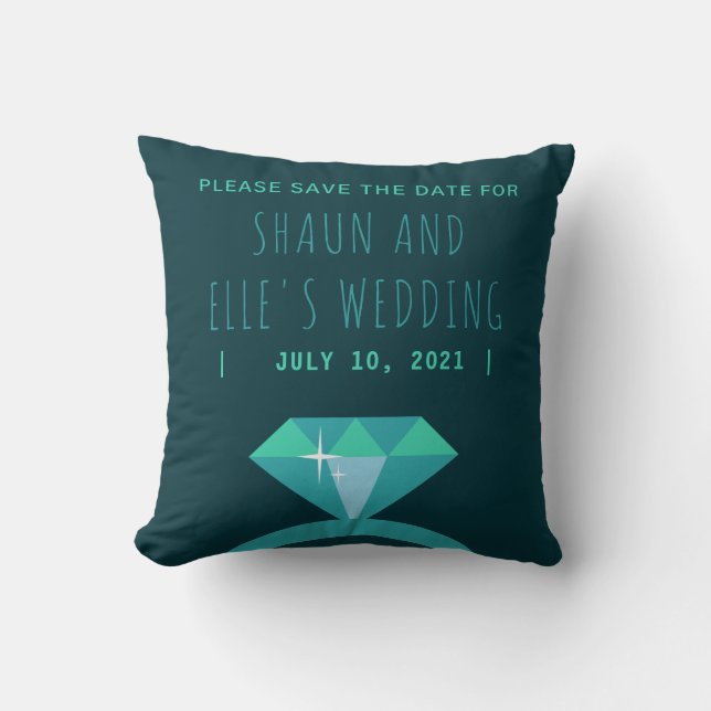 Shades of Teal Diamond Ring Save The Date Throw Pillow (Front)