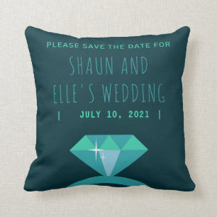 Shades of Teal Diamond Ring Save The Date Throw Pillow