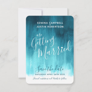 Shades of teal modern art save the date cards