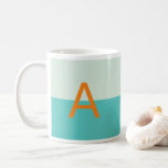 Shades of Teal Monogram Customized Alphabet Coffee Mug<br><div class="desc">The design features summer colours of subtle two-tone blue watercolor strip with an embellished orange letter in a simple font..</div>