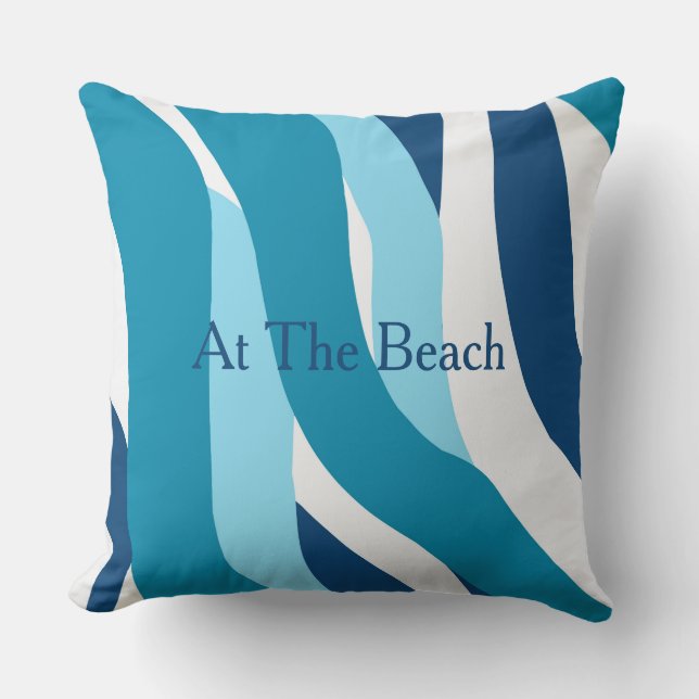 Shades of Teal Personalized Blue Wave Throw Pillow (Front)