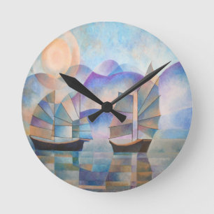 Shades of Tranquillity Oriental Junks Round Clock