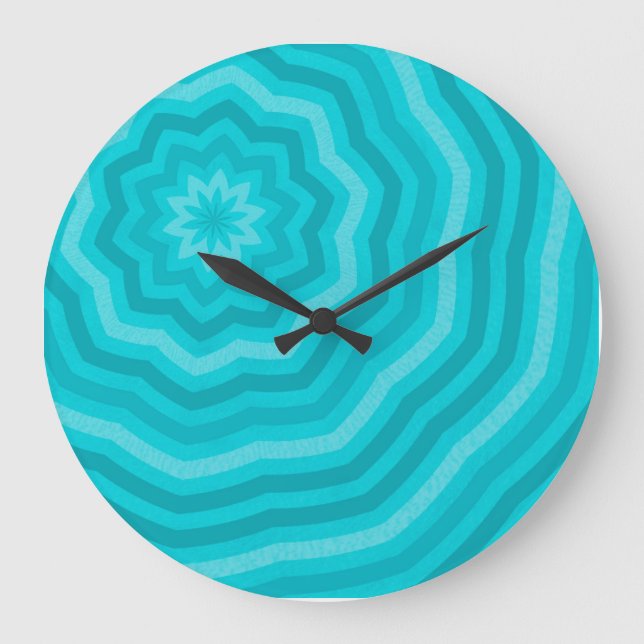 Shades of Turquoise Abstract Flower Design Large Clock (Front)