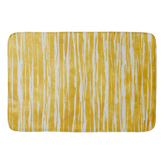 Shades of White and Yellow Striped Pattern Bath Mat (Front)