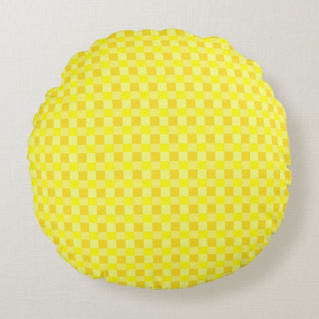 Shades of Yellow Checkered Round Pillow (Front)