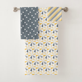 SHADES OF YELLOW GRAY BLACK STRIPES PATTERNS BATH TOWEL SET