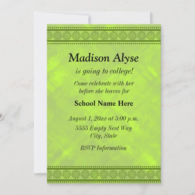 Shadesof Green Floral Design Off To College Invite (Front)