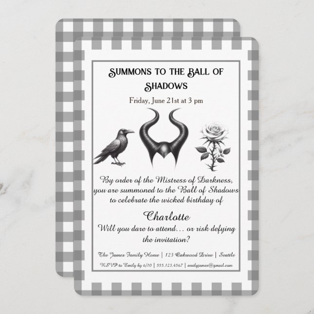 Shadow Ball Dark Fantasy Birthday Design Script Invitation (Front/Back)