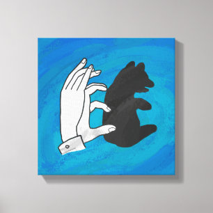 Shadow Bear Cub On Blue Canvas Print