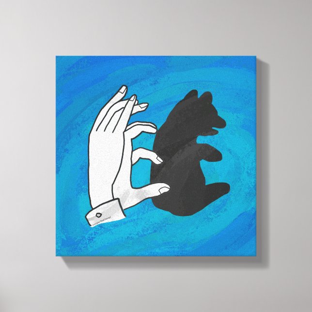Shadow Bear Cub On Blue Canvas Print (Front)