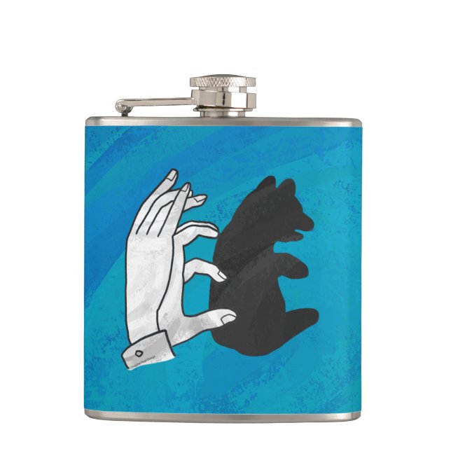 Shadow Bear Cub On Blue Hip Flask (Front)