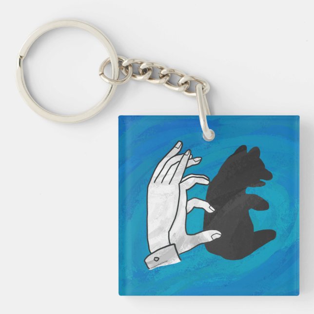 Shadow Bear Cub On Blue Keychain (Front)