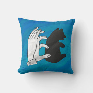 Shadow Bear Cub On Blue Throw Pillow