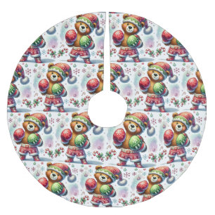 Shadow Boxing Holiday Bear  Brushed Polyester Tree Skirt