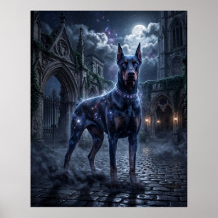 Shadow Doberman Midnight Moon Art Poster
