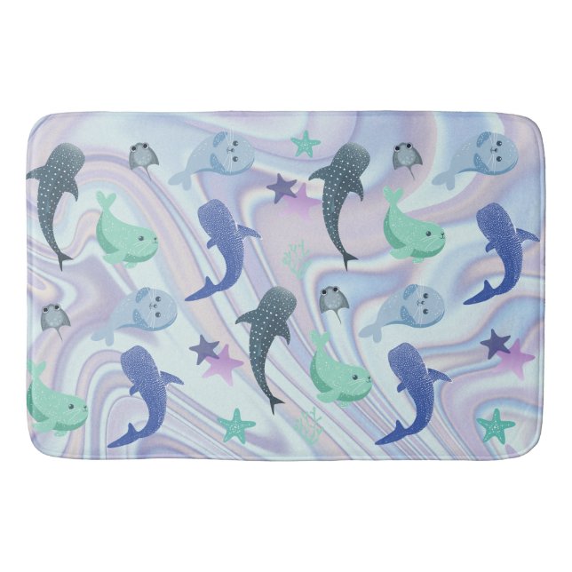 Shadow fish seal whale on gradient galaxy  bath mat (Front)