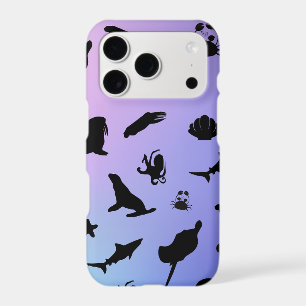 shadow fish shark seal whale crab on galaxy ocean 
