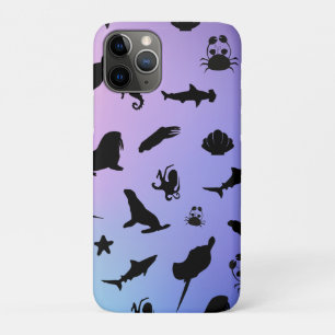 shadow fish shark seal whale crab on galaxy ocean iPhone 11 pro case
