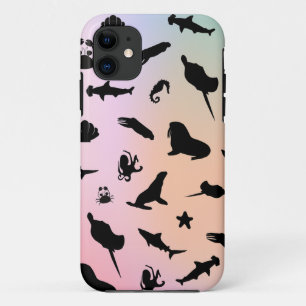 shadow fish shark seal whale crab on galaxy ocean iPhone 11 case