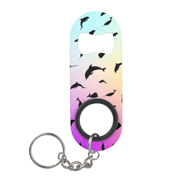 Shadow fish shark whale gradient colourful galaxy keychain bottle opener (Front)