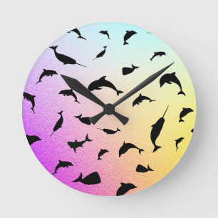 Shadow fish shark whale gradient colourful galaxy round clock