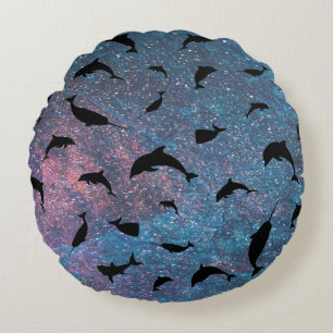 Shadow fish shark whale gradient colourful galaxy round pillow