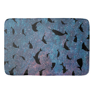 shadow fish shark whale on gradient galaxy bath mat