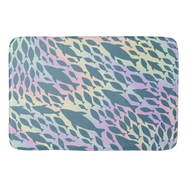 Shadow fish shark whale on gradient galaxy  bath mat (Front)