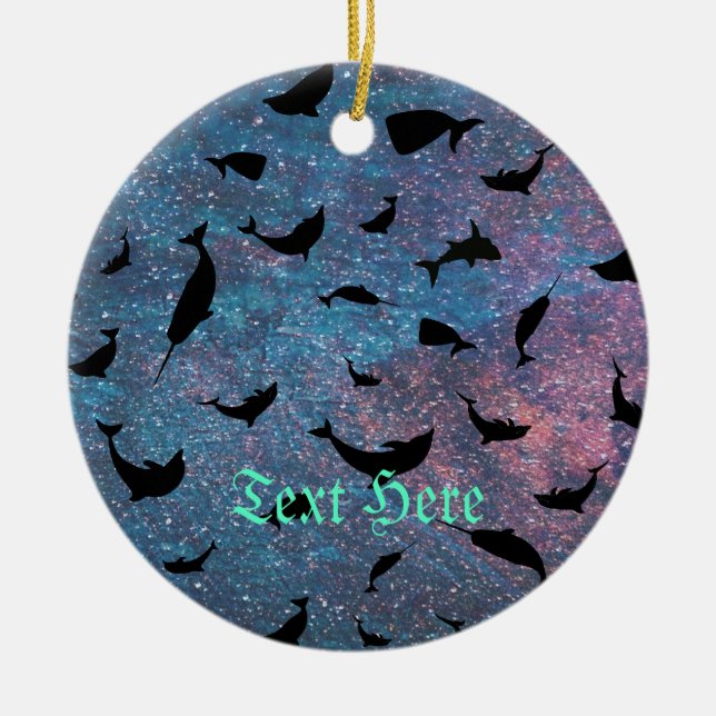 shadow fish shark whale on gradient galaxy ceramic ornament (Front)