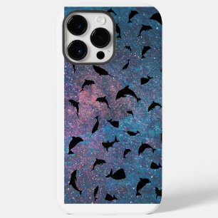 shadow fish shark whale on gradient galaxy iPhone 14 pro max case