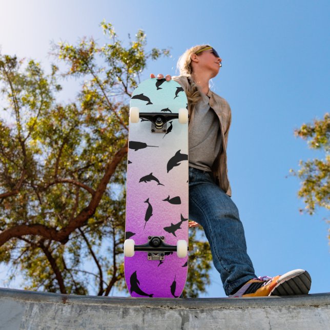 shadow fish shark whale on gradient galaxy skateboard (Outdoor 1)