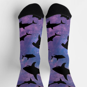 shadow fish shark whale on gradient galaxy socks