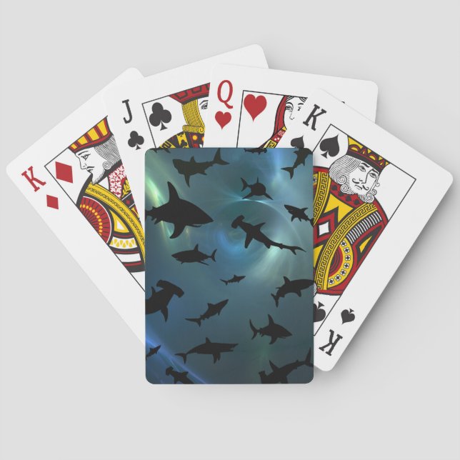 Shadow fish shark whale on gradient galaxy Space Playing Cards (Back)