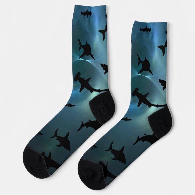 Shadow fish shark whale on gradient galaxy Space Socks (Left)