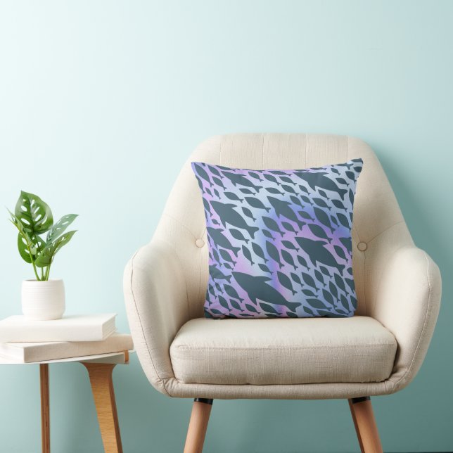 Shadow Fish Shark Whale on gradient galaxy Throw Pillow (Chair)