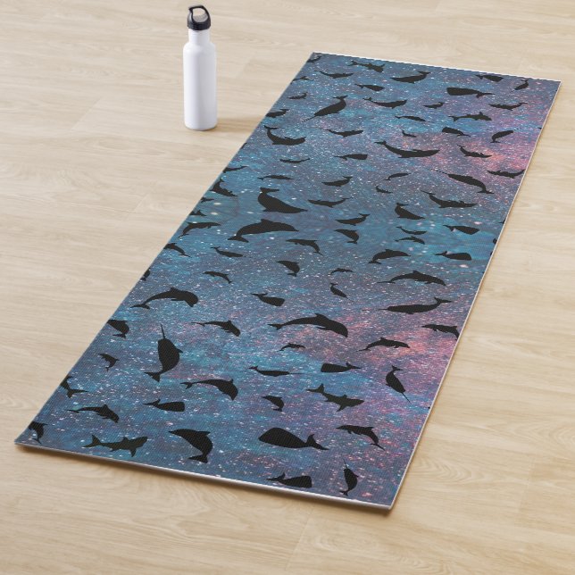 shadow fish shark whale on gradient galaxy  yoga mat (In Situ)
