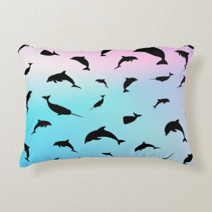 shadow fish shark whale on gradient ocean accent pillow