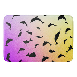 shadow fish shark whale on gradient ocean  bath mat