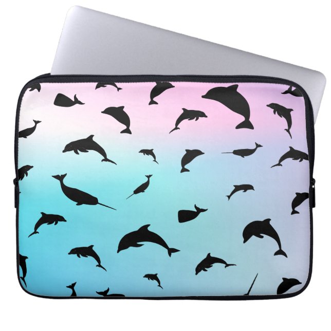 shadow fish shark whale on gradient ocean  laptop sleeve (Front)