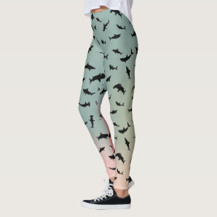 shadow fish shark whale on gradient Rainbow ocean Leggings