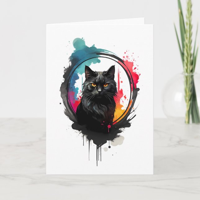 Shadow Flame Black Cat in Colour Burst Blank Card (Front)