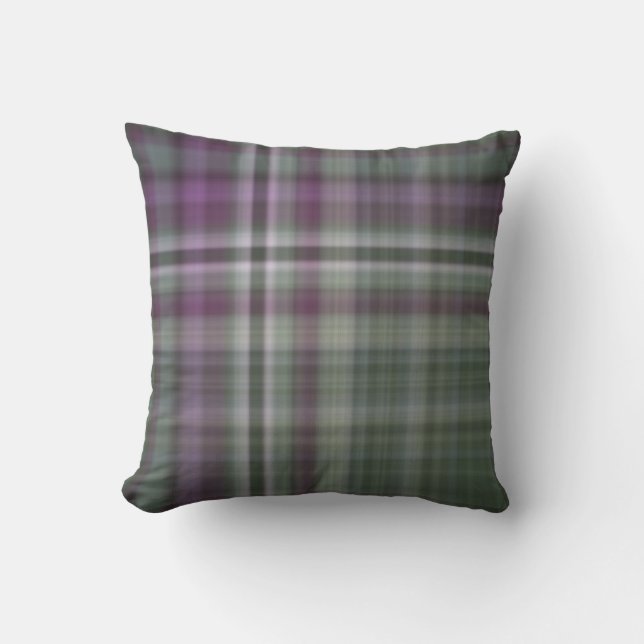Shadow Flowers Green and Purple Plaid Throw Pillow (Front)