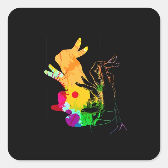 Shadow Hand Puppet Illustration Square Sticker (Front)
