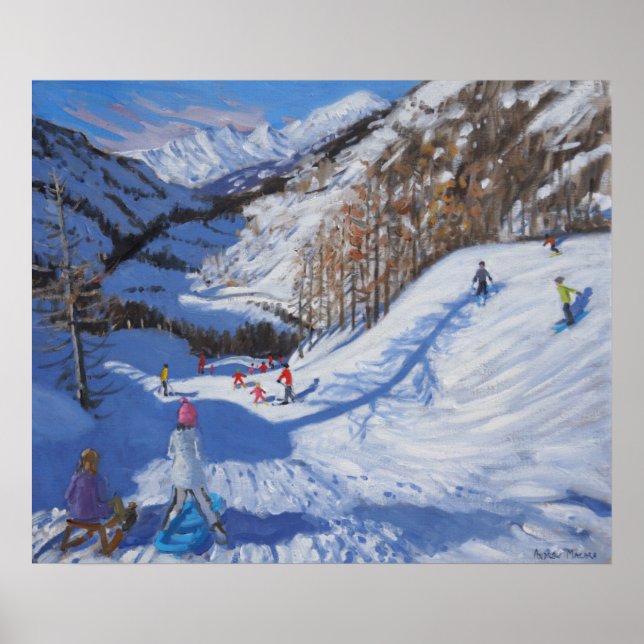 Shadow of a fir tree and skiers Tignes.2014 Poster (Front)