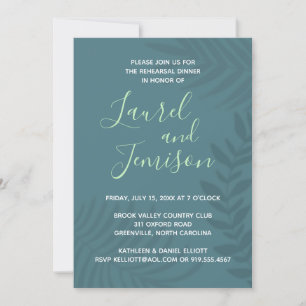 Shadow Palm Teal Rehearsal Dinner Invitation