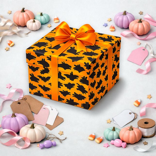 Shadow Puppet Orange Halloween Bat Pattern  Wrapping Paper (Creator Uploaded)