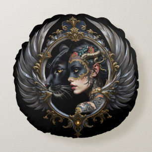 Shadow Queen – Panther Spirit Emblem. Round Pillow